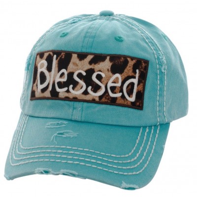 Blessed Embroidered Leopard Patch Factory Distressed Baseball Cap Turquoise Hat  eb-59853588